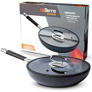 Professional 11 Inch Nonstick Frying Pan with Lid | Italian Made Ceramic Nonstick Pan by DaTerra Cucina | Sauté Pan, Chefs Pan, Non Stick Skillet Pan for Cooking, Sizzling, Searing, Baking and More