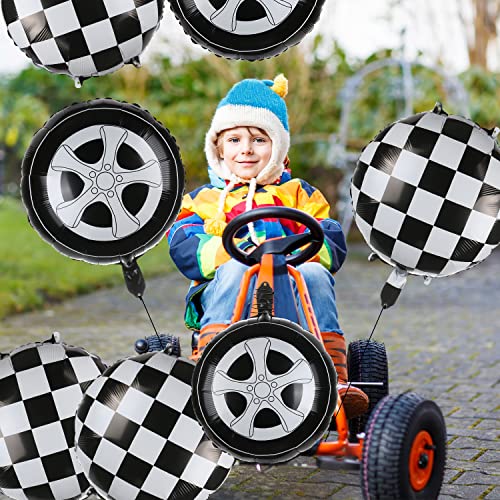 Benospace 18Pcs Wheel Balloons Race Car Tire Balloons Black White Checkered Stripe Race Car Theme Mylar Foil Balloons Party Decorations Accessories For Home Baby Shower Birthday Party Supplies Favors #TOP4