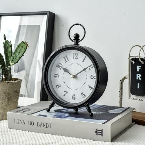 Reloj de mesa negro vintage estable que no raya los muebles de madera 4