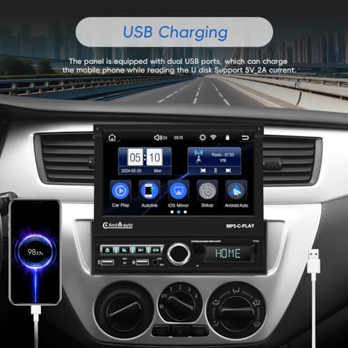 Autoradio 1 Din avec Carplay et Android Auto via Écran Tactile 7 Pouces Bluetooth