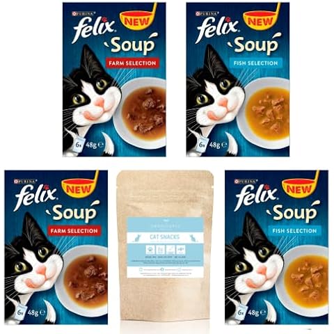 Felix Soup Adult Cat Mixed Pack 24 Pouches-Farm Selection (12x40g), Mixed Selection (12x40g) plus exclusive sample of Dragonfly Products 'Cats Snacks' Cover
