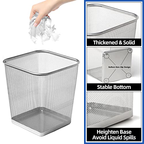 Image of 10-Pack Silver Square Metal Trash Cans, 6 Gallon Capacity, Mesh Design, Non-Slip Base, Smooth Edges, Suitable for Office, Home, School
