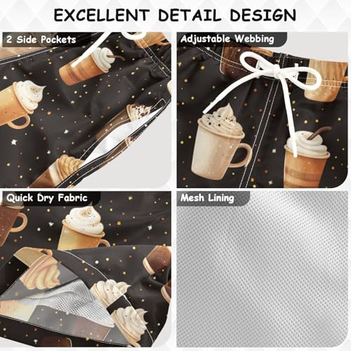 Pigsaly Boys Swim Trunks Brown Coffee Cup Hot Drink Boys Board Shorts Swimsuit Swimwear Summer Bathing Suit 3T3