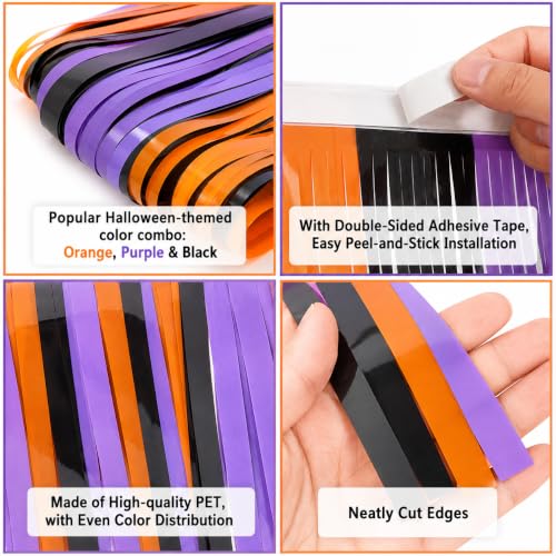 Image of JINSUI Halloween Decorations Orange Purple Black Tinsel Backdrop 2 Pack