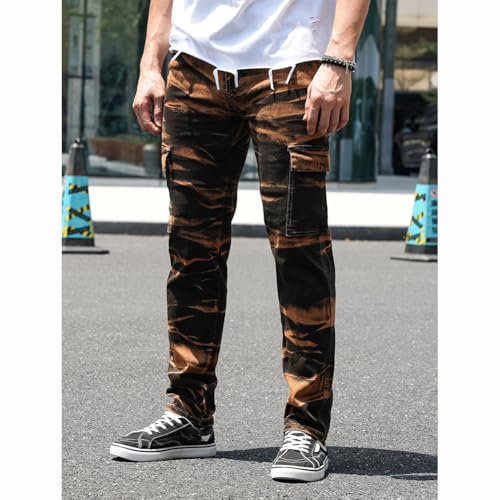 Tie-Dye Slim Fit Jeans for Men Distressed Straight Leg Cargo Denim Pants3