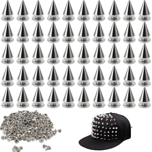 PDirat 150 Stück Spikes Nieten Set, 7 X 10 Mm Spikes Leichtathletik,Silber Metall Kegel Studs Für Kleidung, Leder, Schuhe, DIY Handwerk, Punk Fashion