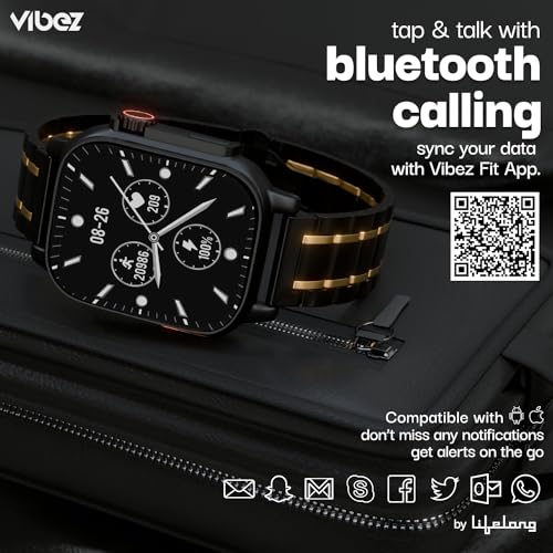 Image of Vibez by Lifelong Premium Luxury Smart Watch for Men - 60 Day Battery 950mAH - 2.02 Ultra HD Display & 900 NITS Men's Smartwatch - Stainless Steel Dial & BT Calling (Pacific,Black)