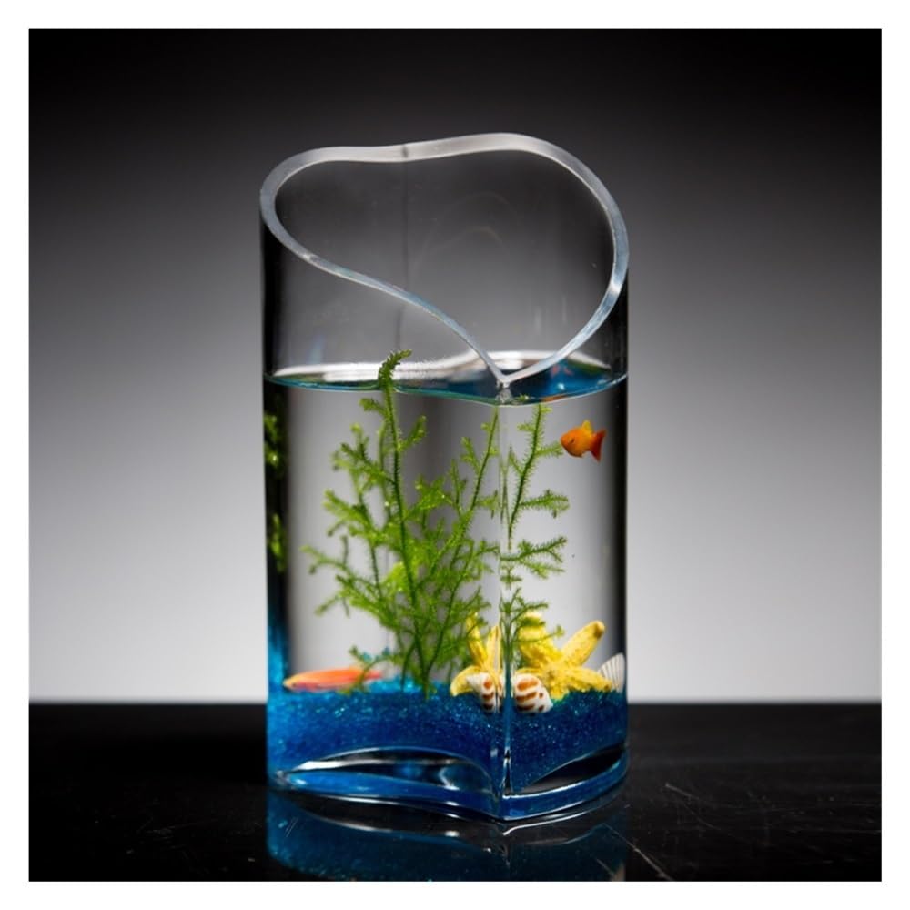 Aquarium Kleines Glas-Goldfisch-Aquarium for den Schreibtisch, Mini-Herz-Aquarium, 12,5 cm x 22 cm