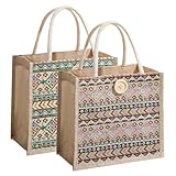 EKKONG Jute Tragetasche, Jutebeutel für Damen, Einkaufstasche, Tasche Tote, Shopper Bag, Handtasche, Geschenktaschen, Korbtasche für Picknick Reisen Einkaufen Strand Alltag Frau Geschenk (C)