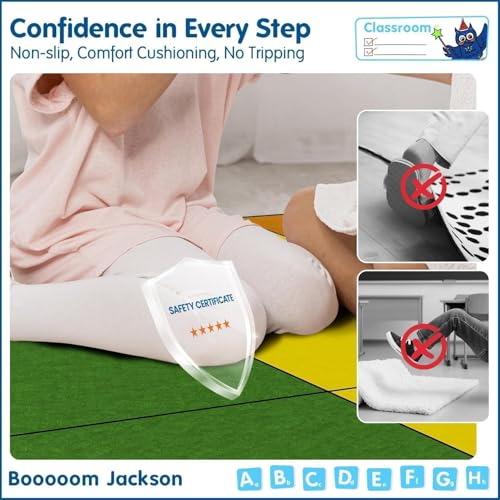 Booooom Jackson 7'6''x13' Rainbow Square Seating Classroom Rug for Kids Room Seating Décor - Thick Nylon Preschool Carpet Daycare Rug for Teaching, Playroom, Non-Slip &No Triping,20X Stain Resistance - Image 4