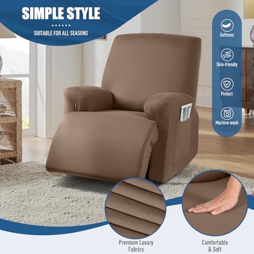 Image of TAOCOCO Stretch Recliner Chair Covers 3-Pieces Solid Furniture Covers Recliner Cover for Reclining Chair Slipcovers Feature Fitted Soft Washable Recliner Sofa Covers (1 Seat, Light Coffee)