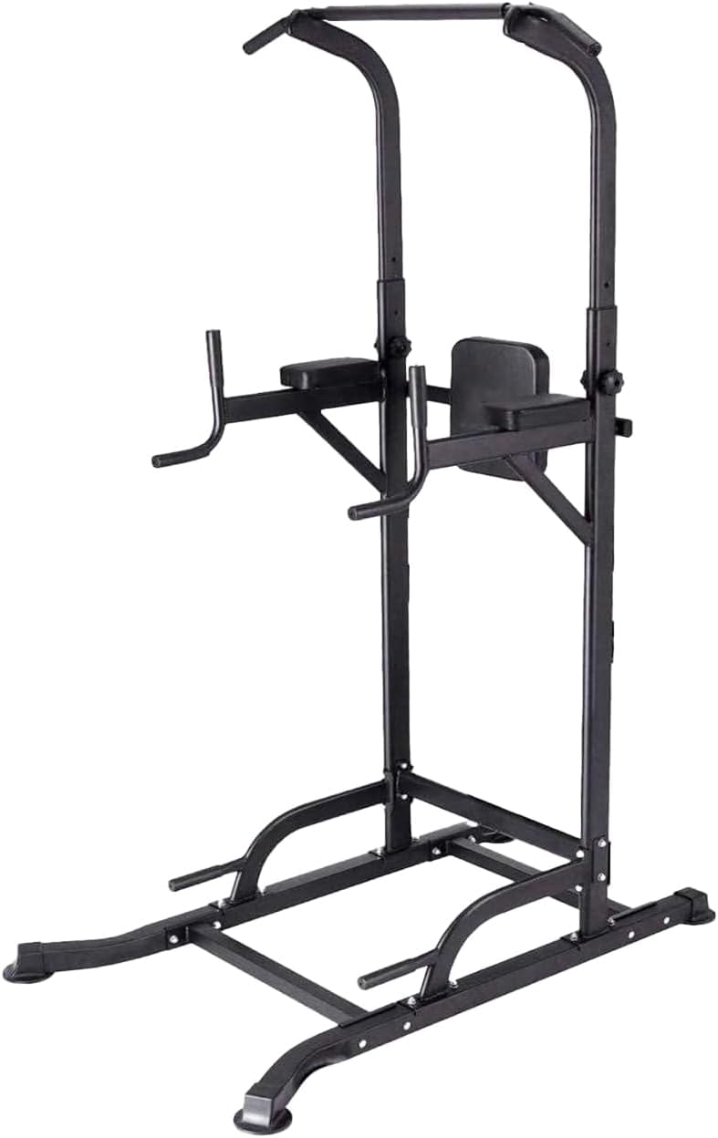 Max Strength® Power Tower Multi-Function Pull Up Rack & Dip Station Abs Dip Station, Home Gym Strength Training Fitness Equipment (BLACKU WITH SITUP BENCH
