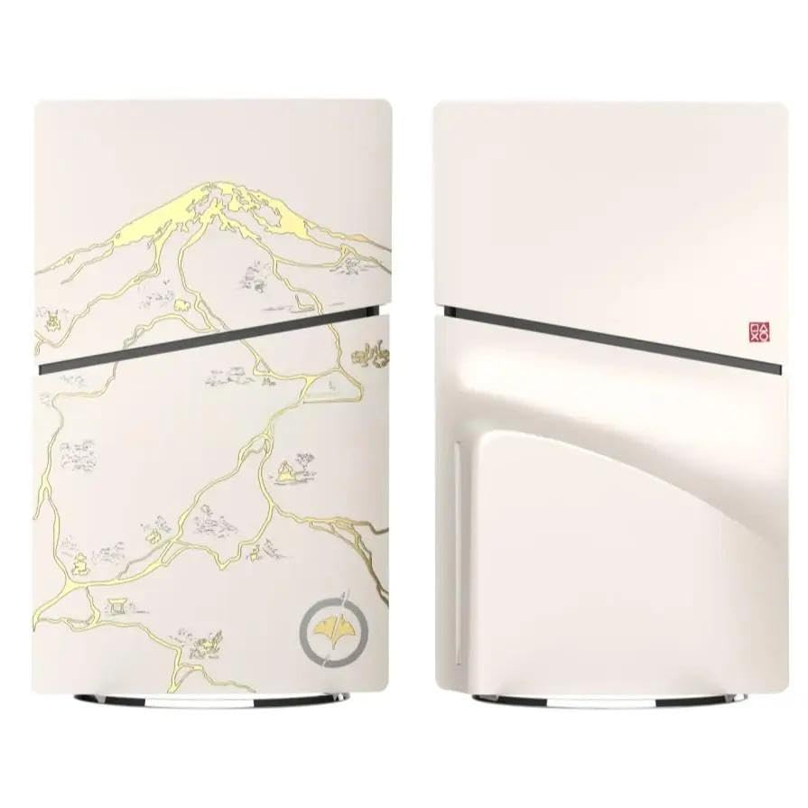 Image of PSS Limited Edition Faceplate Side Plate Hard Shell Case Cover Compatible with PlayStation 5 Slim Disc Edition Console Accessory for PS5 Console (Only Compatible PS5 Slim Disk Model) (White /Gold Yoti)