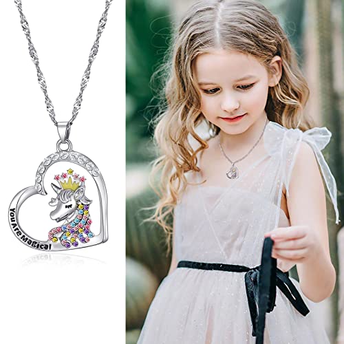 Cute Necklaces for Teen Girls - Adorable Pastel Crystal Necklace for Little Girls - Unicorn and Fairy Gifts - Dainty Necklace Birthday Gift Pack (3/6 Pcs)2