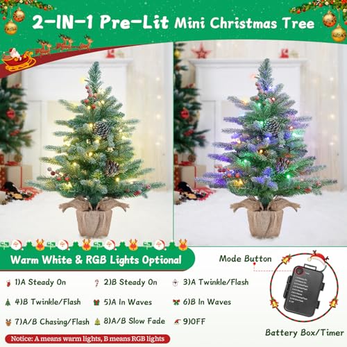 Bosceos 24 Inch Tabletop Christmas Tree, Battery Operated Prelit Small Xmas Tree thumb #1