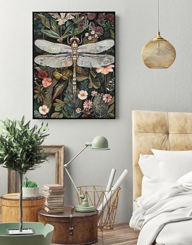 Image of Eiazuiks Stamping Cross Stitch Kit, Dragonfly Counting Cross Stitch Kit for Adult Beginners, Full Line DIY Stitching Kit for Home Decor Cross Stitch Patterns 12x16 inches