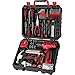 DEKO Caja Herramientas Completa con Destornillador Electrico/Taladro con bateria de 8V, Maletin de 126 Piezas, Caja profesional de herramientas Domésticas de Bricolaje para Oficinas y Jardín,Rojo