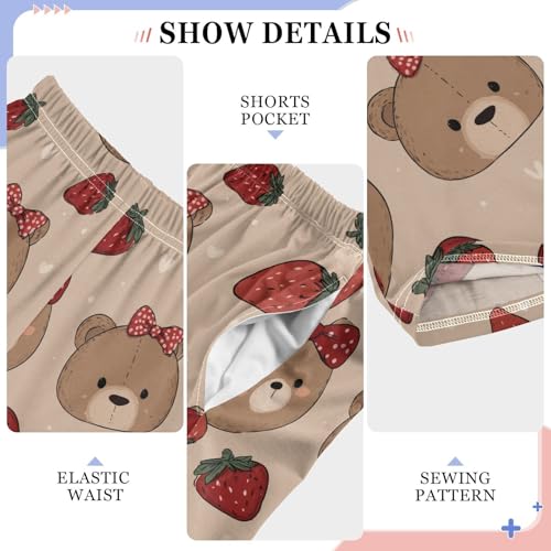 ALAZA Strawberry Bear Bow Heart Pajama Lounge Pants Long Sleep Pajama Bottoms with Pockets4