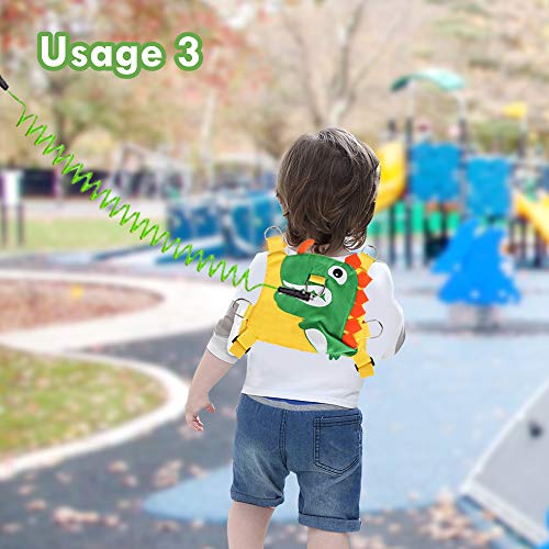 KWANITHINK Toddler Leashes for Walking Dinosaur, 2 in 1 Kids Safety Harness + Anti Lost Wrist Link with Lock, Baby Leash Harness for Walking Boys and Girls