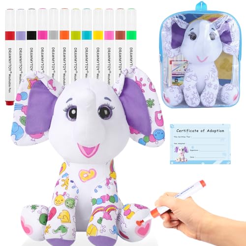 DRAWMYTOY Coloring Plush Toy with 12 Washable Markers...