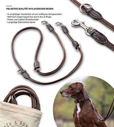 Jack & Russell Premium Leder Hundeleine Dora 2,0m - Hunde Leder Leine mit Karabiner - verstellbar Dora (Braun)