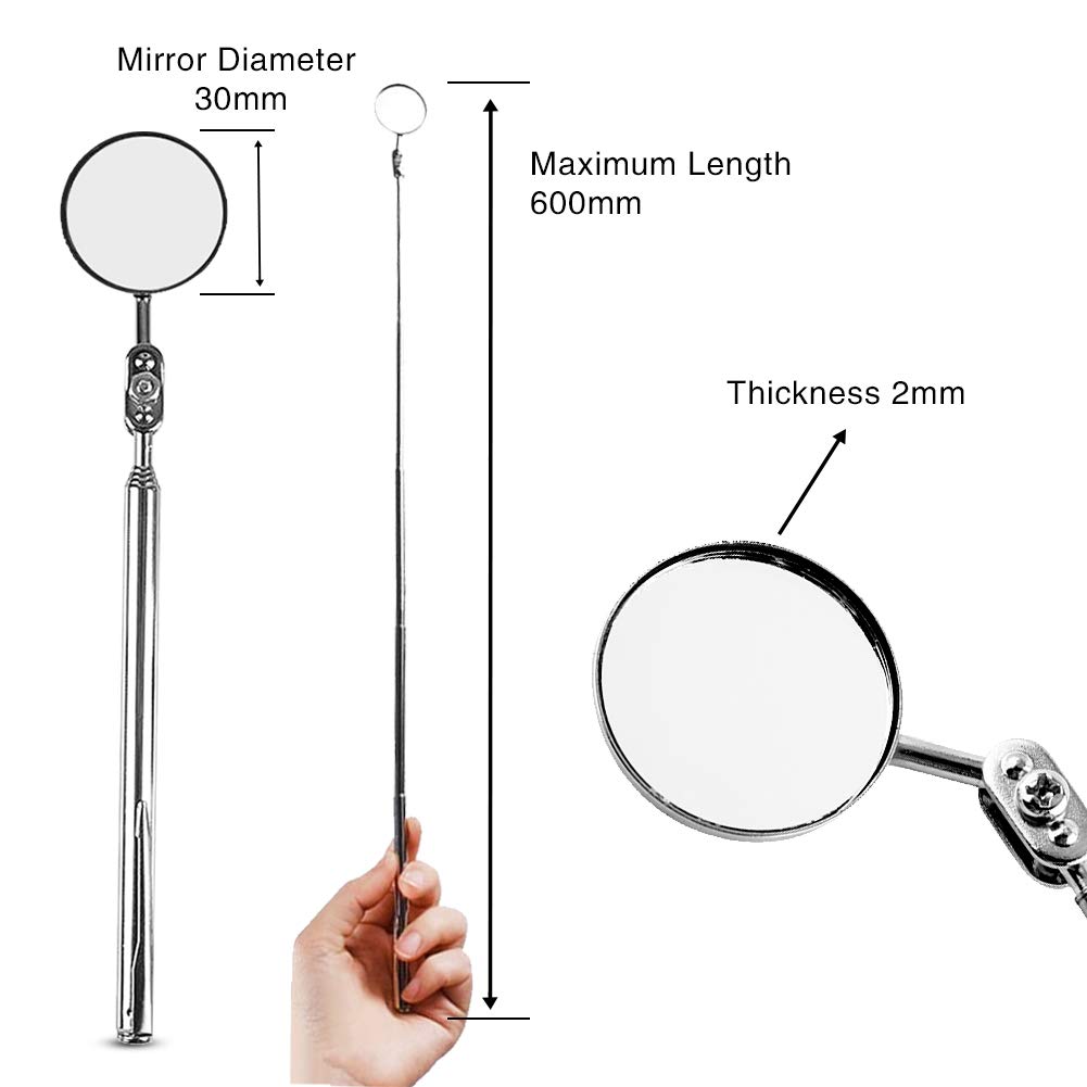 Miroir D'Inspection Télescopique Rond 50x600mm - Outil Rétractable Avec Poignée Pour Mécanique Et Maison