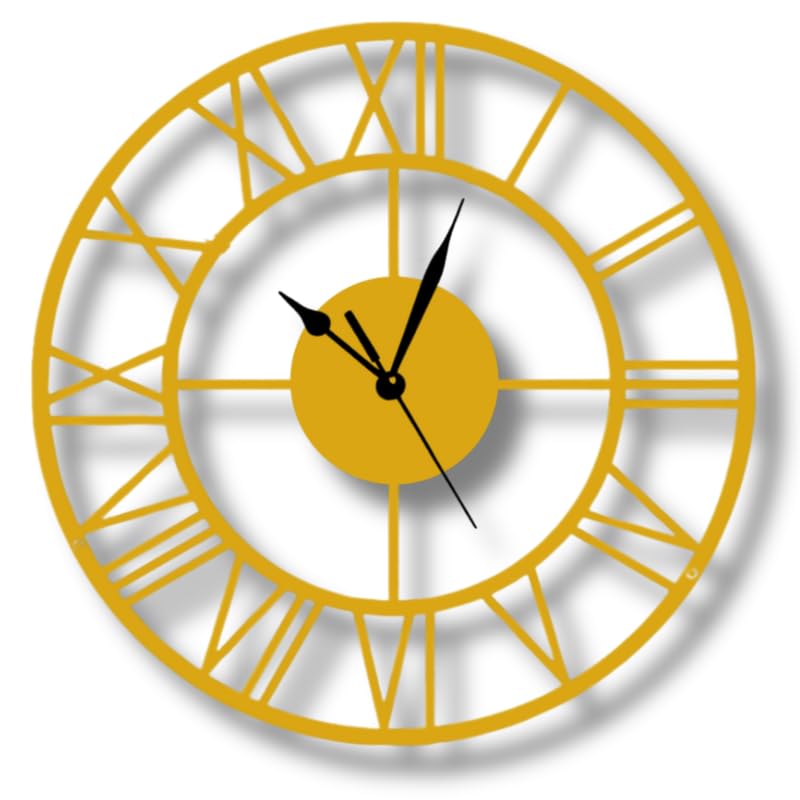 Ventuos Metal Wall Clock Round | Battery Operated - Silent Non-Ticking | Decorative Wall Clocks for Living Room Decor Kitchen, Bedroom, Modern Wall Watch - Roman (Gold-40 Cm 16 inch)-picture-25