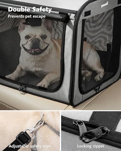 Dog Car Carrier Light Weight 24×17.7×20.5in, Foldable Dog Carrier, Gray | Easy to Assemble, Portable and Breathable Pet Carrier, Suitable for Indoor and Outdoor Use, Dog Travel Crate with Curtain - Image 5