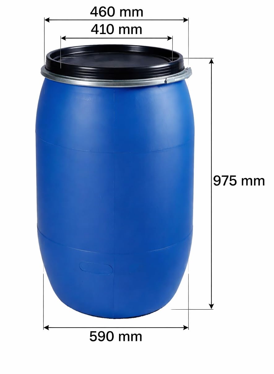 Bidon 220L con Cierre Ballesta azul | Garrafa Plastico PEHD | Uso Alimentario y ADR | Bidón de Agua Óptimo, Fácil de Usar, Cierre Hermético | Garrafa Resistente y Apilable