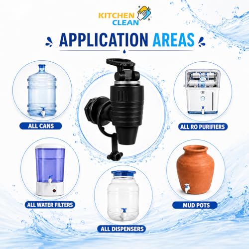 Image of Kitchen Clean All RO Water Purifier Taps for Kent, Dolphin, Aqua - Suitable for Mud Pot Water Can, Water Dispenser, Filter Nal (Black | Pack of 2)