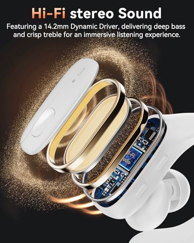 Image of LEEMC Wireless Earbuds, Bluetooth Headphones 5.4, 80Hr Playtime Ear Buds with Hooks for Sports, Noise Canceling, LED Display, IPX7 Waterproof Earphones for Workout Running, Purewhite