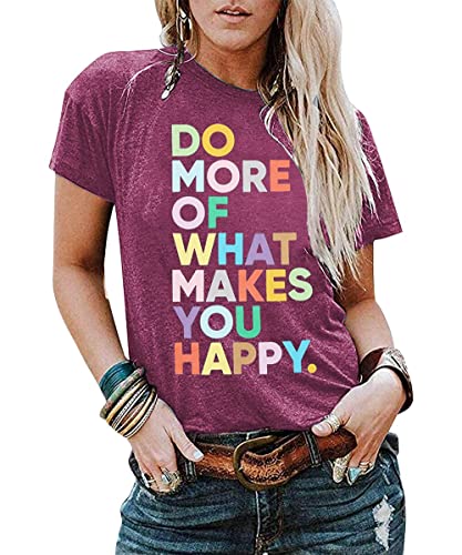 Women's Fun Happy Graphic Tees Inspirational T-Shirt Teacher Shirts Cute Positive Message Letter Printed Tshirts Top Purple #TOP6