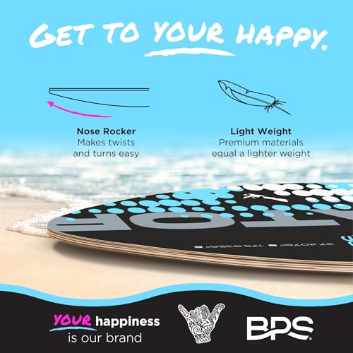 Image of BPS 'Gator' 40 Inch No Wax Needed Skim Board - Epoxy Coated Wood Skimboard with EVA Pads - Skimboard for Beginner to Advanced (Black with White Accent)