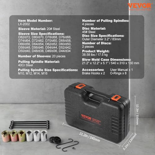 Image of VEVOR Pull and Press Sleeve Kit, 26 PCS, Steel Bush Removal Insertion Sleeve Tools with Carrying Case, Compatible with LCV and HGV Engines, for Removing and Installing Bushings, Bearings, and Seals