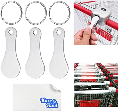 Kare & Kind 3X Stainless Steel Shopping Cart Trolley Token with Key Rings - Accessory Portable Keychain Unlocks Front Loading Shopping Trolley