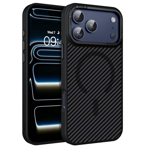BENTOBEN Carbon Fiber for iPhone 17 Pro Max Case 2025 [Compatible with MagSafe] Magnetic Phone Case iPhone 17 Pro Max 6.9' Slim Thin Smooth TPU Bumper with Drop Protection Women Men Cases Cover, Black