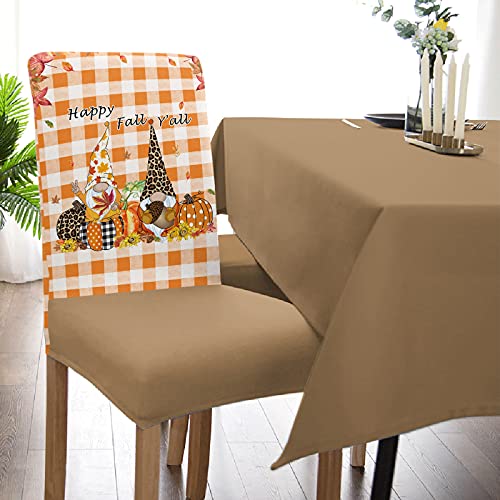Z&L Home Dining Room Chair Covers Fall Gnomes With Pumpkin Fall Harvest, Washable Removable Stretch Slipcovers, Retro Buffalo Grid Seat Protector Cover For Hotel, Banquet, Wedding Party, 6Pcs #TOP4