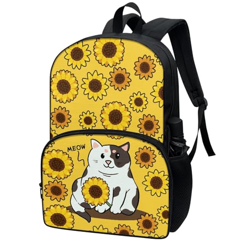 HUIACONG Sunflower Cat Women Backpacks Fashion Ladies Shoulder Bag School Travel Casual Rucksack Adult Light Laptop Bag Daypack for Girls Boys Large Capacity Bookbag2