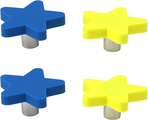 T Tulead Perillas de gabinete con forma de estrella, pomos de goma suave para muebles, pomos de cajón de dibujos animados, 4 unidades (azul +