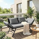 LIFERUN Gartenbank Polyrattan mit Liegefunktion, 2-Sitzer Polyrattan-Möbel, Rattan Gartensofa mit Verstellbare Armlehnen, Gartenbank Wetterfest für...