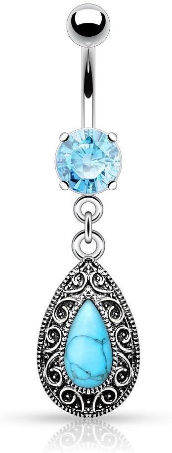 Covet Jewelry Turquoise Vintage Tear Drop Dangle Belly Button Ring