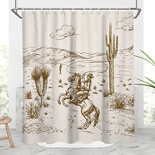 Aatter Western Cowboy Shower Curtain Aztec Cactus Desert Southwest Southwestern Wild West Mens West Earthy Country Theme American Mountain Vintage Retro Home Bathroom Decor Bathtub Set, 60X72, Umber #TOP20