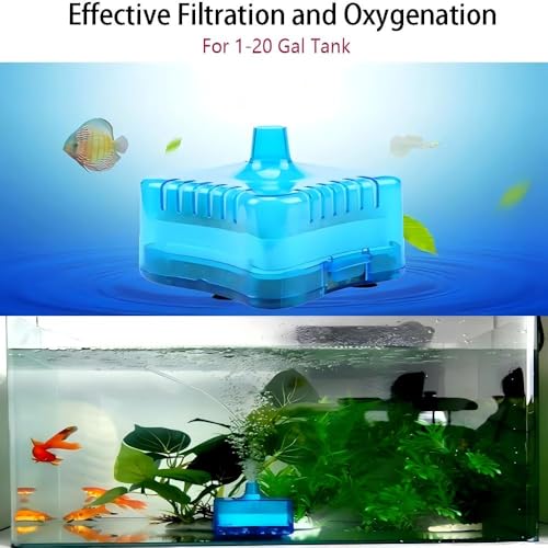 Image of Fish Tank Filter Aquarium Sponge Filter Quiet Small Filter for 1-20 Gallon Aquariums Detachable with Activated Carbon and Air Stone Blue (Air Pump and Air Hose not Included)