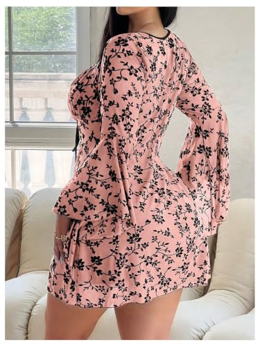 Image of Floerns Women's Plus Size Floral Gothic Dress Flare Long Sleeve Mesh Grunge A Line Dress