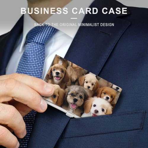 Slim Business Card Case for Men & Women, Pocket Metal Case, Cute Dogs Professional Aluminum Alloy Business Card Holders, Stylish Purse Name Cards Holder, Buckle Style Shut3