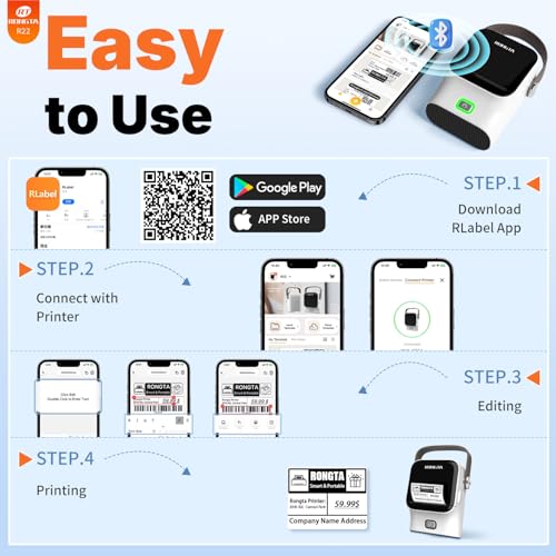 Image of Rongta Bluetooth Label Maker Machine with White Continuous Label-10M /Roll