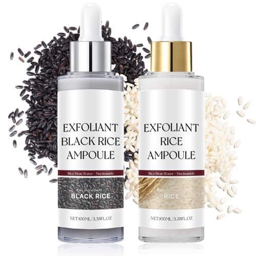 Peel Shot Glow Rice Ampoule Duo, Peeling Exfoliante Facial, Arroz Blanco y Negro, Limpia Profundamente los Poros, Mejora la Piel áspera, Hidrata Profundamente, 2 * 100 ML