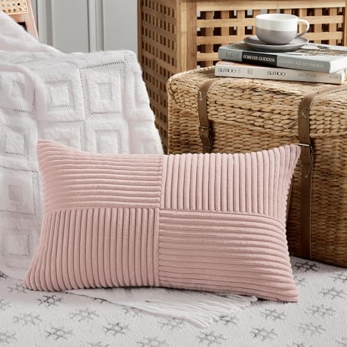 FDTERN Lot de 1 Boho Housse de Coussin 30x50 Rose,à Motif Croisé Decoration Housses de Coussin en Velours Côtelé,Douillet Taie d'oreiller Housse Coussin...