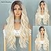 K'ryssma Platinum Blonde Wig with Dark Roots Natural Looking Ombre White Wigs for Women Long Wavy Fashion Synthetic Wig