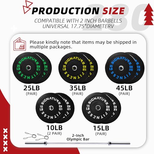 Image of Fitvids 2-Inch Olympic Rubber Weight Plates Set with 7ft Bar, Bumper Plates Set with Barbell for Strength Training, 280 Lbs Set, Color